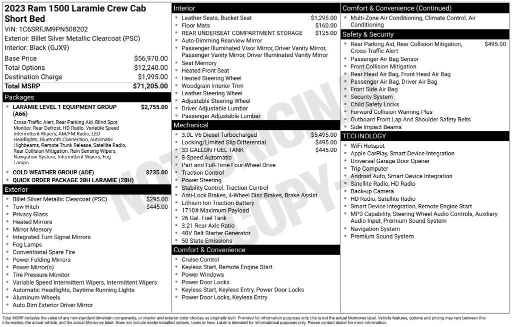 2023 RAM 1500 Laramie Crew Cab 4x4 5'7' Box