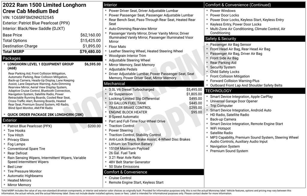 2022 RAM 1500 Limited Longhorn Crew Cab 4x4 6'4' Box