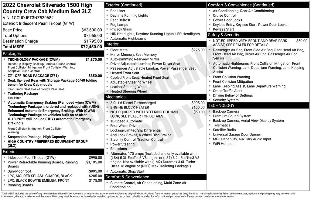 2022 Chevrolet Silverado 1500 4WD Crew Cab Standard Bed High Country