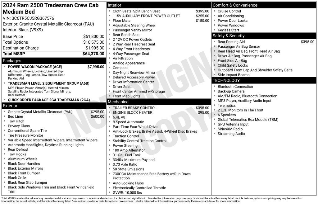 2024 RAM 2500 Tradesman Crew Cab 4x4 6'4' Box